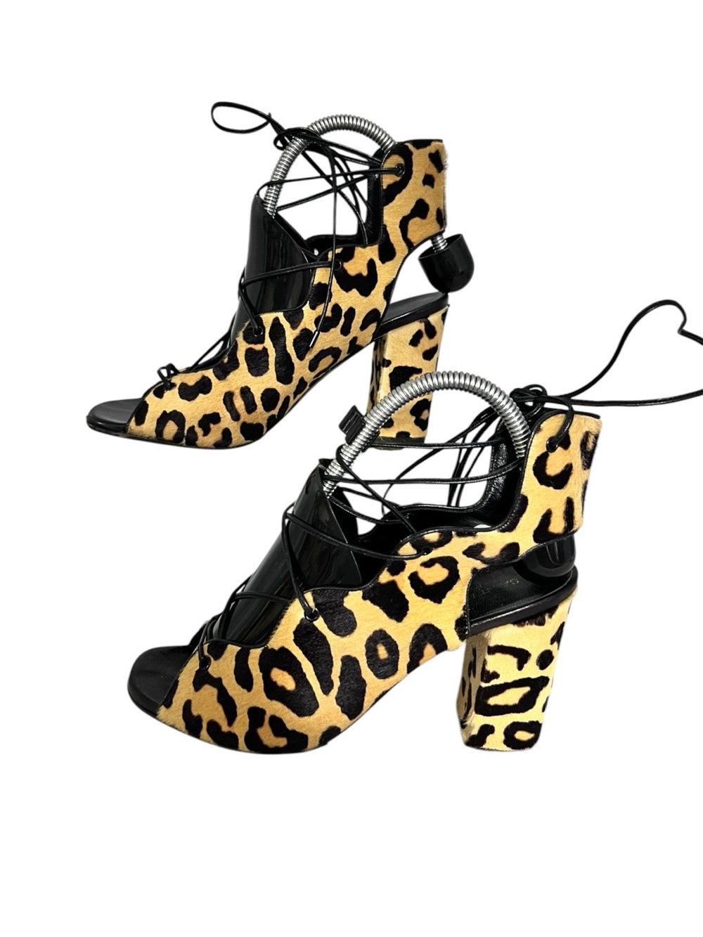 Saint Laurent Babies Leopard Print Calf-Hair Lace-Up Sandals. (Hedi Slimane era)